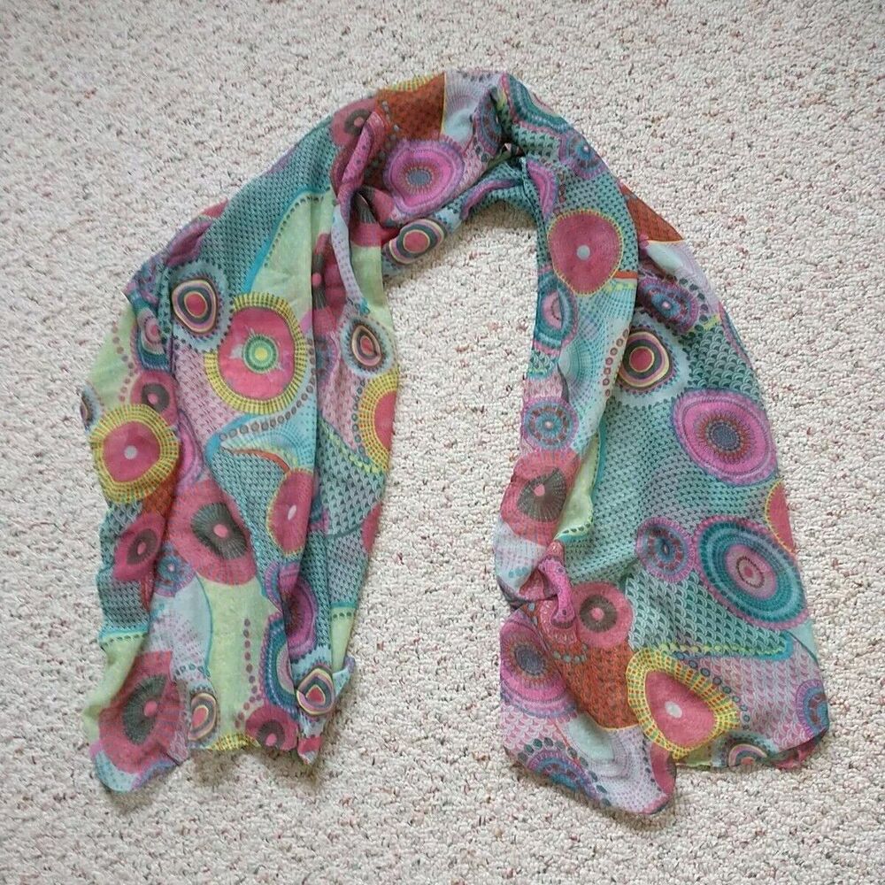 Yelss Accessoires Scarf Multicolor Geometric Viscose Boho Psychedelic Art toWear